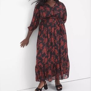 Lane Bryant Black and Red Floral Long Sleeve Dress